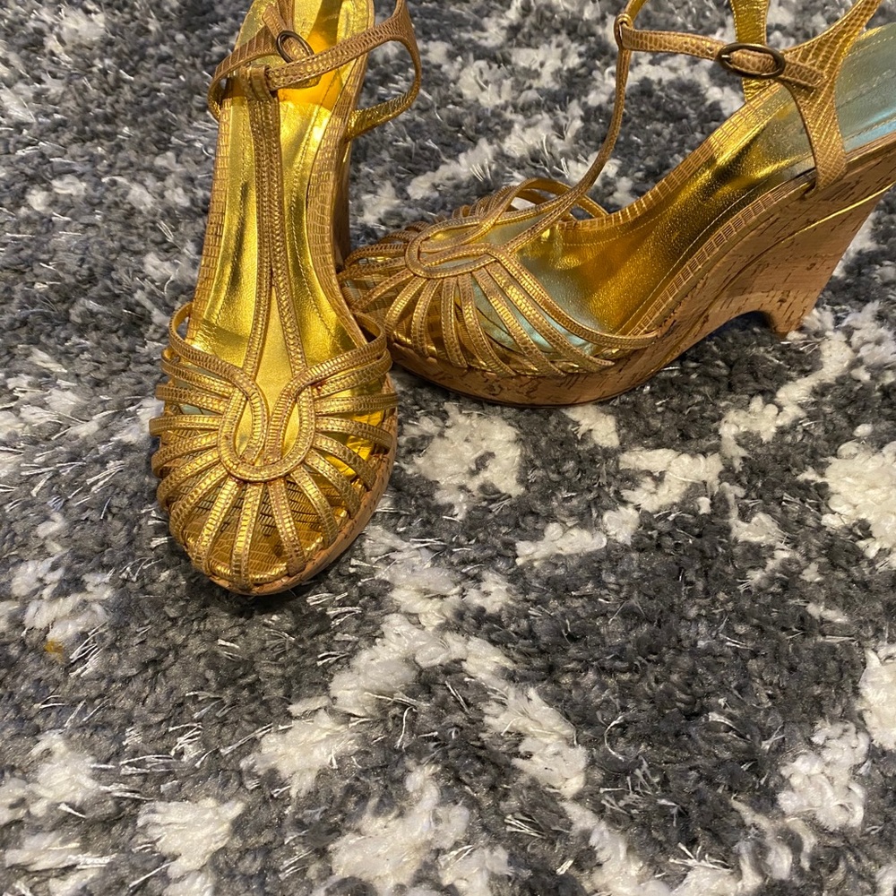 BCBG Gold platform sandals with cork heel-MAKE AN OFFER